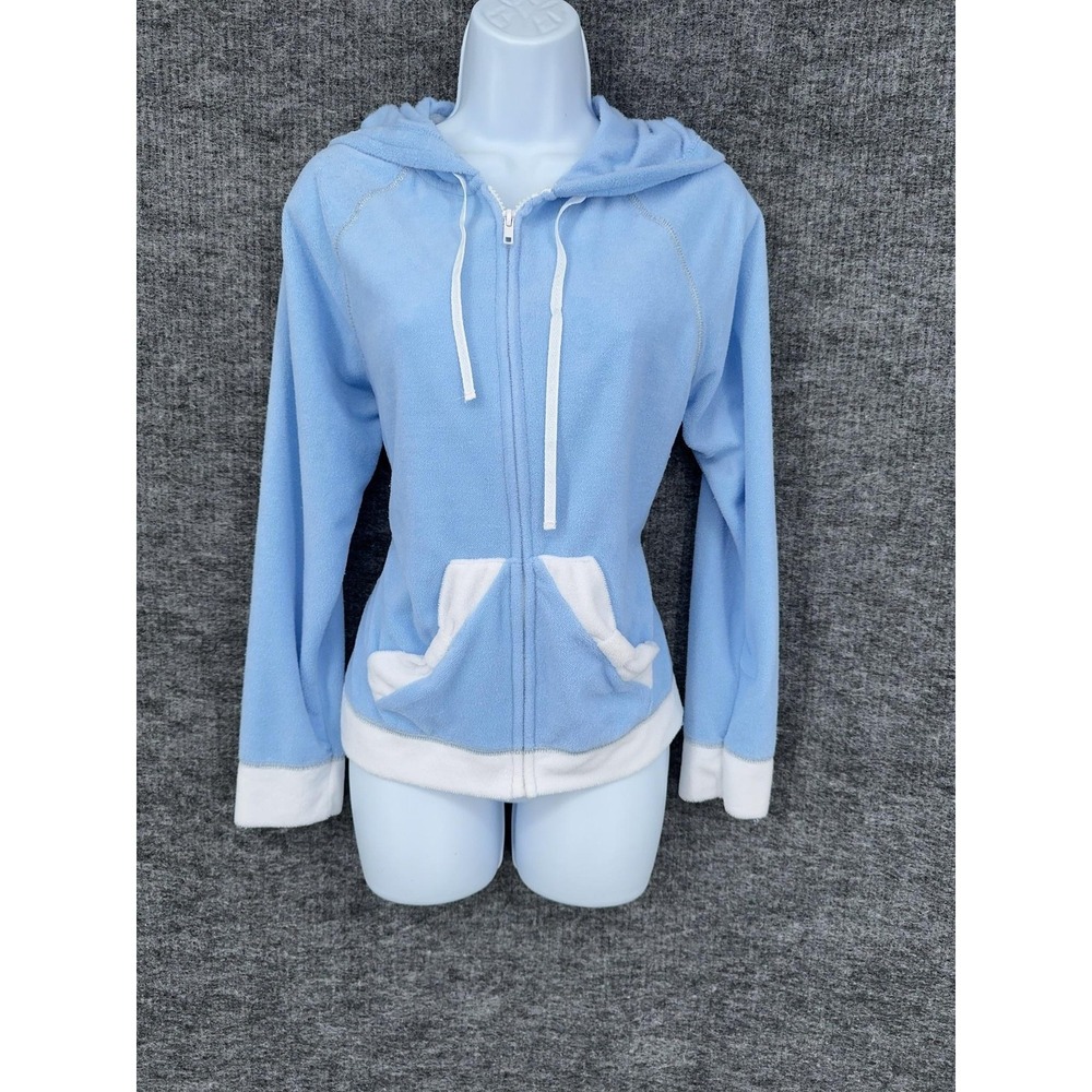 Betsey Johnson Intimates Pajama Hoodie Womens Medium Blue Soft‎ Fleece Zip Top